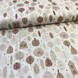 Webware weiß mit beigen Bäumen und Häusern, weihnachtlich