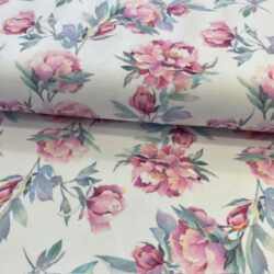 Modal-French Terry Kira, Blumen in rosa auf creme