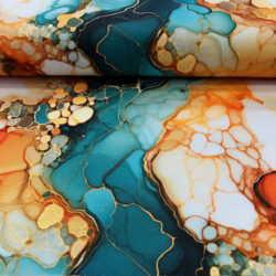 French Terry Flowing Bloom by Sarah Marian, orange, petrol